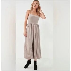 Urban Outfitters Emmabella Velvet Square-Neck Jumpsuit XS In Taupe
